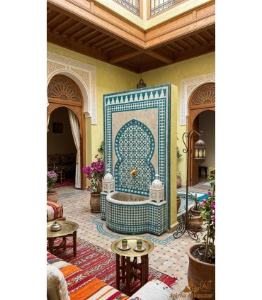 Fontaine 140 cm de Terrasse ou Jardin Mosaïque Mauresque de Carreau Zellige Andalou - Modèle Samawi