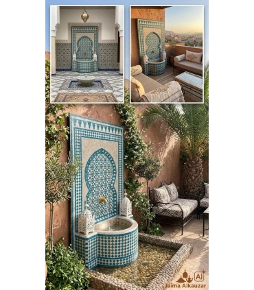 Fontaine 140 cm de Terrasse ou Jardin Mosaïque Mauresque de Carreau Zellige Andalou - Modèle Samawi