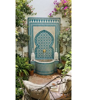 Fontaine 140 cm de Terrasse ou Jardin Mosaïque Mauresque de Carreau Zellige Andalou - Modèle Samawi