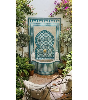 Fonte 140 cm de Terraço ou Jardim Mosaico Mourisco de Azulejo Zellige Andaluz - Modelo Samawi