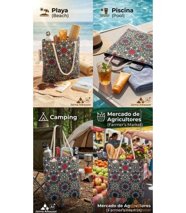 Bolso de Algodón Estilo Casual Mosaicos Alhambra (40x30 cm) | Playa y Camping