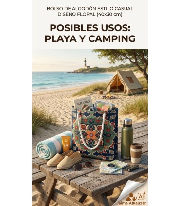 Borsa di Cotone Stile Casual Design Floreale (40x30 cm) | Spiaggia e Campeggio