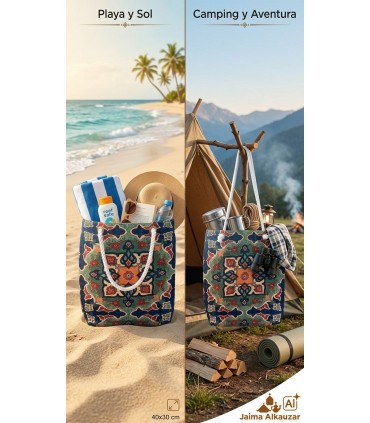 Sac en Coton Style Décontracté Design Floral (40x30 cm) | Plage et Camping