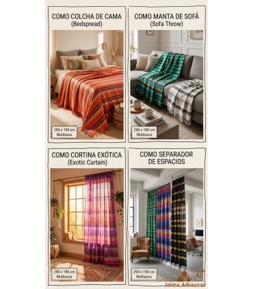 Manta Colcha Multiusos Marroquí Modelo Xaouen (290x190 cm) | Algodón y Rayón