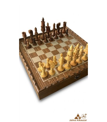 Ajedrez Fichas Deluxe - Fichas Madera Tallada + Tablero Caja -