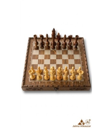 Ajedrez Fichas Deluxe - Fichas Madera Tallada + Tablero Caja -