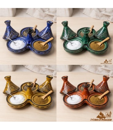 TRIPLE Carved Tajin Spice Rack - Arabic Decoration - ZALAZA Model