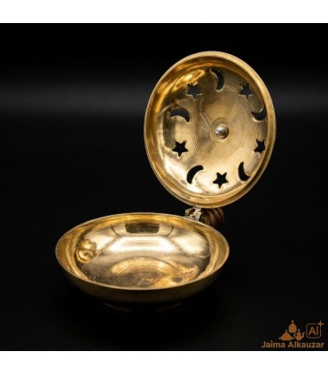 Incensario de Bronce Artesanal Lunas y Estrellas | Mango de Madera