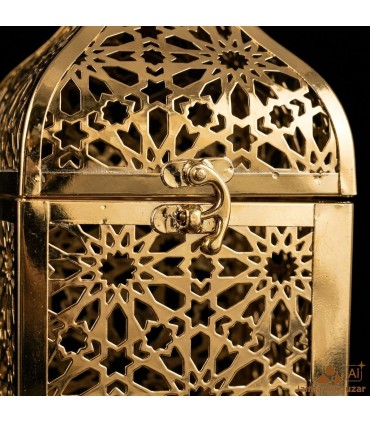 Farol Dourado Árabe Modelo EMIRADOS | Design Vazado para Velas