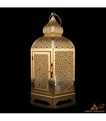 Farol Dorado Árabe Modelo EMIRATOS | Diseño Calado para Velas