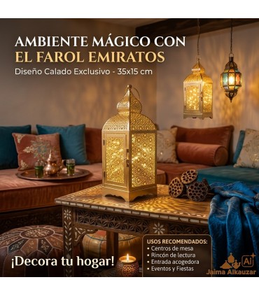 Farol Dourado Árabe Modelo EMIRADOS | Design Vazado para Velas
