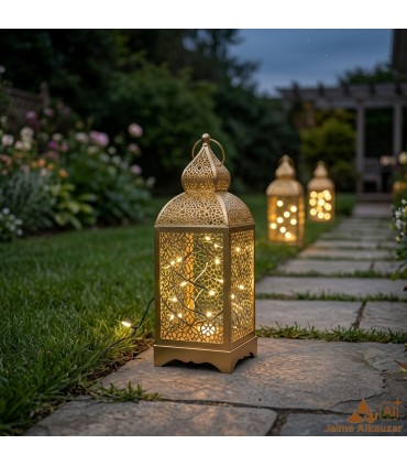 Farol Dourado Árabe Modelo EMIRADOS | Design Vazado para Velas