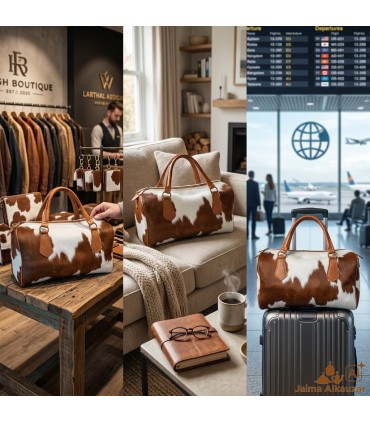 Bolso de Viaje de Piel de Vacuno Natural – Artesanía Marroquí Exclusiva con Pelo Original