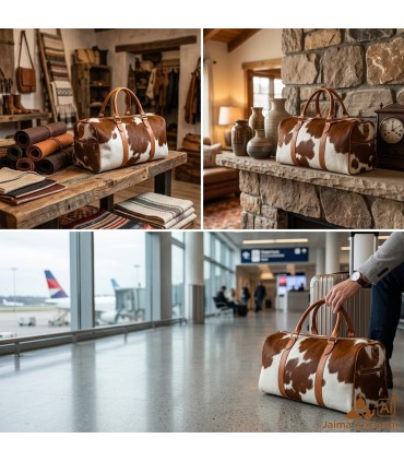 Bolso de Viaje de Piel de Vacuno Natural – Artesanía Marroquí Exclusiva con Pelo Original