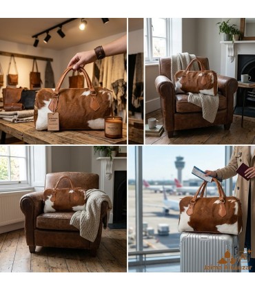 Bolso de Viaje de Piel de Vacuno Natural – Artesanía Marroquí Exclusiva con Pelo Original