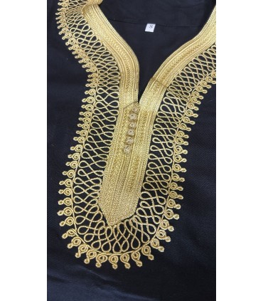 T-shirt Marocaine Décorée Broderies DORÉ - Style Arabe Modèle Kamis DAHAB