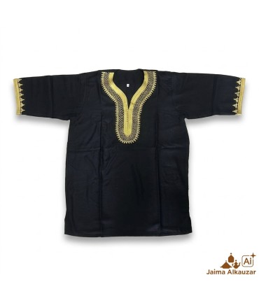 Moroccan T-Shirt Decorated with GOLD Embroidery - Arabic Style Model Kamis DAHAB