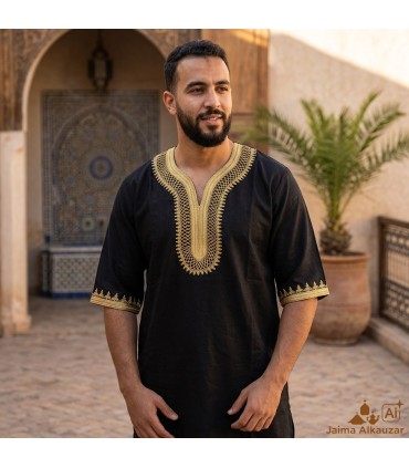 Marokkanisches T-Shirt Dekoriert Goldstickerei - Arabischer Stil Modell Kamis DAHAB