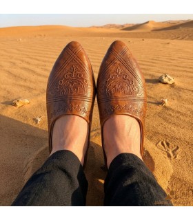 Woman Shoe - Slipper Style - Engraved Leather - Arabic Design - Oasis Model