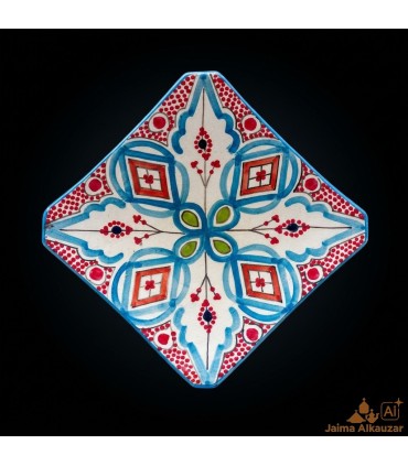 Plato Decorativo Cuadrado - Pintado a Mano - Artesanía Marruecos - Modelo Murabba
