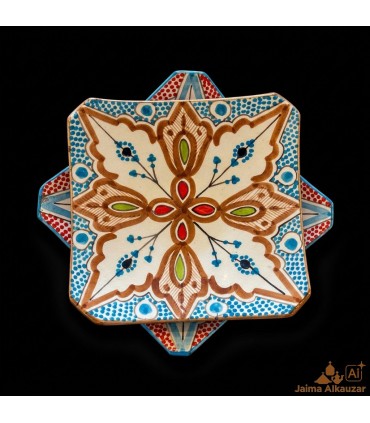 Plato Decorativo Cuadrado - Pintado a Mano - Artesanía Marruecos - Modelo Murabba