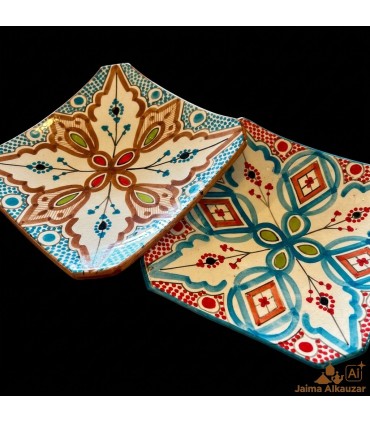 Plato Decorativo Plano Cuadrado - Pintado a Mano - Artesanía Marruecos - Modelo Murabba