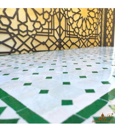 Andalusian Mosaic Garden or Patio Table - Green and Beige - Moroccan Craftsmanship - Nukta Model
