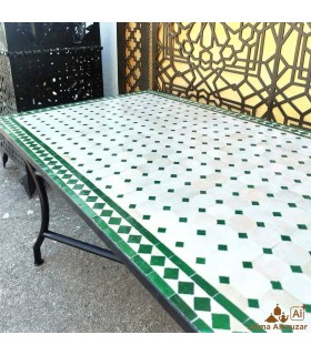 Table Mosaïque Jardin ou Patio Andalou - Vert et Beige - Artisanat Marocain - Modèle Nukta