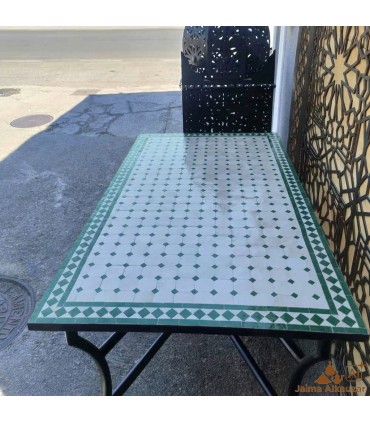 Mesa Mosaico Jardin o Patio Andalusí - Verde  y Beige - Artesanía Marroquí - Modelo Nukta