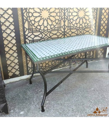Mosaiktisch Garten oder Patio Andalusisch - Grün und Beige - Marokkanisches Handwerk - Modell Nukta