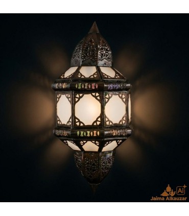 Wall Lamp Crystal Lampshade Decorated Arabic Design - Openwork Plate and Glass - Awalin Model