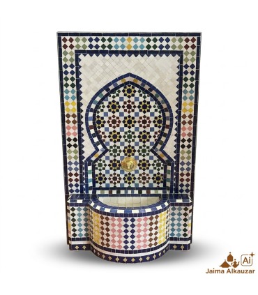 Fuente de Terraza 100 cm o Jardín Mosaico Morisco de Azulejo Zellige Andalusí - Modelo Mulawan Jamil