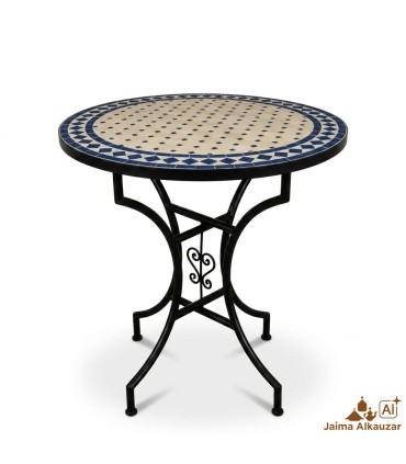 Table Mosaïque - Bleue Ronde - Carreaux Fez - Modèle SARKA MUDAWAR