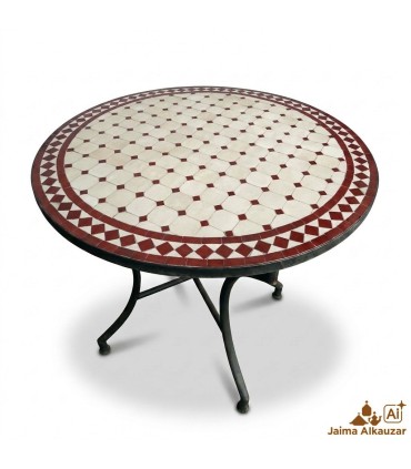 Table Mosaïque - Rond Rouge - Carrelage Fès - Modèle KHAMRA MUDAWAR