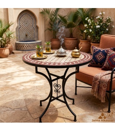 Mesa de Mosaico - Red Redondo - Azulejos Fez - Modelo KHAMRA MUDAWAR