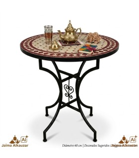 Table Mosaïque - Rond Rouge - Carrelage Fès - Modèle KHAMRA MUDAWAR