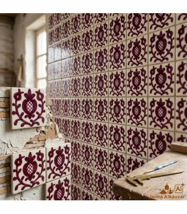 Azulejo Cerámica Marroquí Esmaltado Estilo Andalusí - Estilo Fajalauza Granada - 5 x 5 cm - Artesanal - Modelo 122