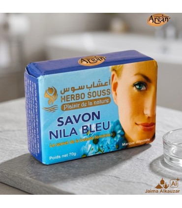 Jabón de Nila Azul Marroquí Herbo Souss 70g | Con Aceite de Argán y Karité | Cosmética Natural