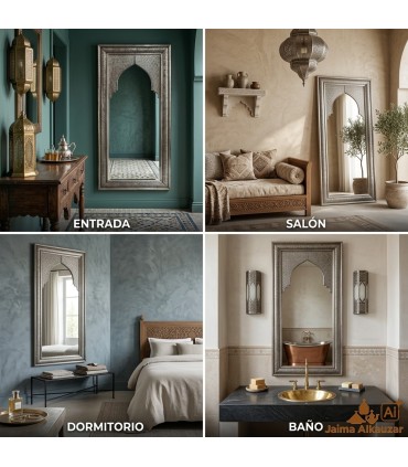 Espejo árabe de pared Mansur | Artesanía en alpaca grabada