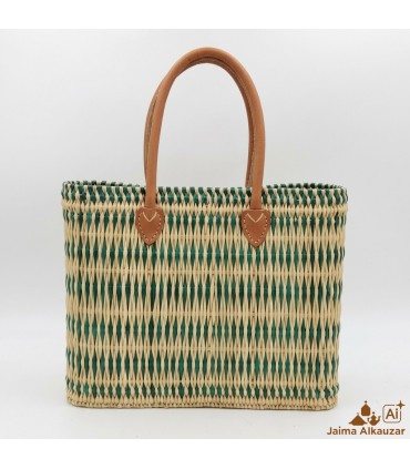 Panier Marocain Artisanal en Osier avec Poignées en Cuir | Sac de Plage, Piscine et Marché