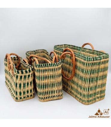 Panier Marocain Artisanal en Osier avec Poignées en Cuir | Sac de Plage, Piscine et Marché