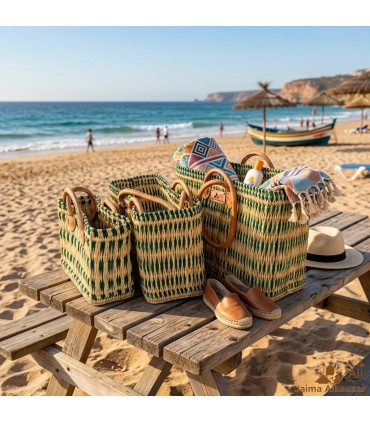 Panier Marocain Artisanal en Osier avec Poignées en Cuir | Sac de Plage, Piscine et Marché