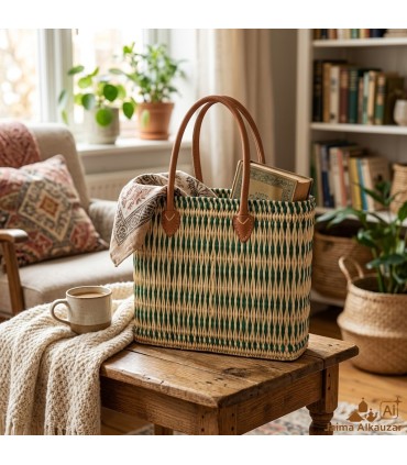 Panier Marocain Artisanal en Osier avec Poignées en Cuir | Sac de Plage, Piscine et Marché