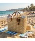 Panier Artisanal en Osier Naturel avec Poignées en Cuir - Panier Marocain pour Plage, Marché et Usage Quotidien