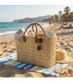 Panier Artisanal en Osier Naturel avec Poignées en Cuir - Panier Marocain pour Plage, Marché et Usage Quotidien