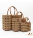 Panier artisanal en osier avec motif grenat et poignées en cuir | Panier marocain pour la plage, le marché et le quotidien