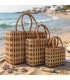 Panier artisanal en osier avec motif grenat et poignées en cuir | Panier marocain pour la plage, le marché et le quotidien