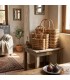 Panier artisanal en osier avec motif grenat et poignées en cuir | Panier marocain pour la plage, le marché et le quotidien