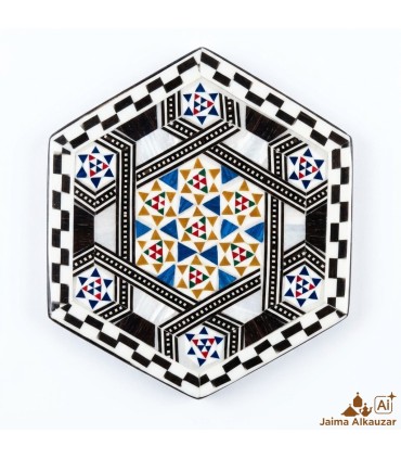Caja de 6 Posavasos Hexagonales de Taracea Egipcia Artesanal – Mosaico Decorativo Hecho a Mano - Alta Calidad