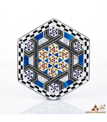 Caja de 6 Posavasos Hexagonales de Taracea Egipcia Artesanal – Mosaico Decorativo Hecho a Mano - Alta Calidad